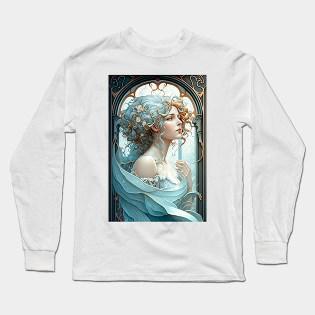 A Beauty in Blue and Gold Long Sleeve T-Shirt by ArtNouveauChic